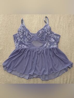 BED OF ROSES Lavender Floral Embroidered Lace Peplum Chemise Top 38C